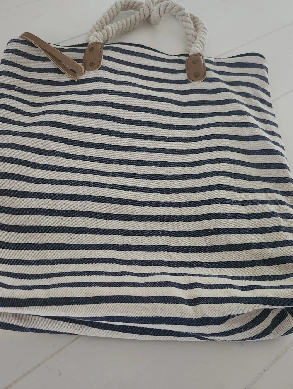Striped Navy and White Cotton Tote
